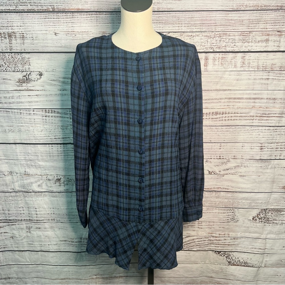 Amanda Nicole Collection 90s Vintage Plaid Button Up Blouse Dark Academia
